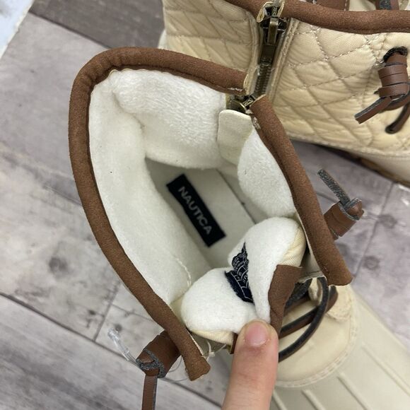 Nautica Dorsay Duck Boots Warm Quilted Rubber Snow Boot Womens Size 9 Ivory - Picture 8 of 10